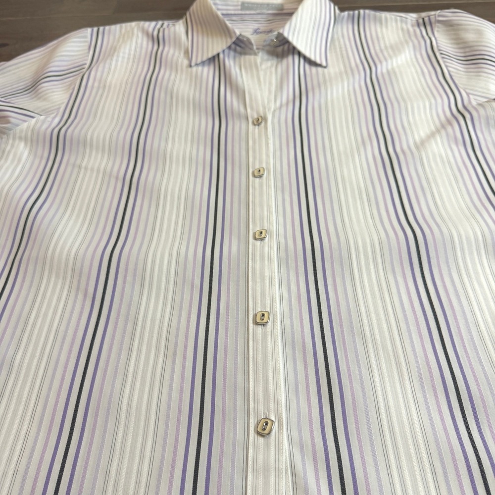 Foxcroft Wrinkle Free Classic Fit Striped Button Down Shirt Purple White W4401B - Picture 3 of 7